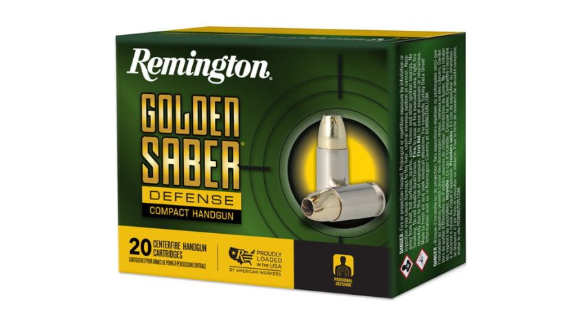 Remington Golden Saber Defense Compact 45 Auto 230 Grain Brass Jacketed Hollow Point Nickel-Plated Cased Pistol Ammunition, 20 Rounds, 27619