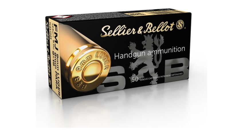 Sellier & Bellot Handgun, 9mm Luger, 124 Grain, FMJ, Brass Case, Centerfire Pistol Ammo, 50 Rounds Box, SB9B