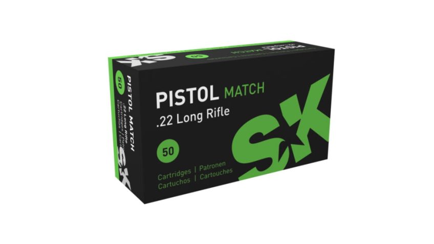 SK Pistol Match, .22 Long Rifle, 40 grain, Lead Round Nose, Brass, Rimfire Ammo, 50 Rounds, 420114