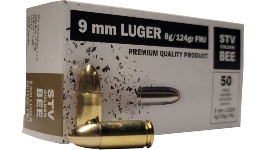 STV Golden Bee, 9mm Luger, 124 grain, Full Metal Jacket, Brass, Centerfire Pistol Ammo, 50 Rounds, S9A