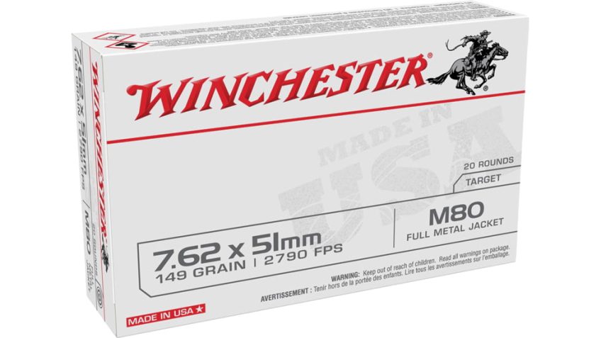 Winchester Lake City M80 Rifle Ammo 7.62x51mm 149gr FMJ 2790 fps 500/ct, WM80C