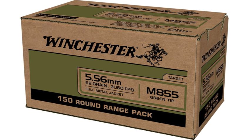 Winchester Lake City M855 Rifle Ammunition 5.56mm 62gr FMJ 1255 fps 600/ct Case of 4-150 Boxes, WM855150C