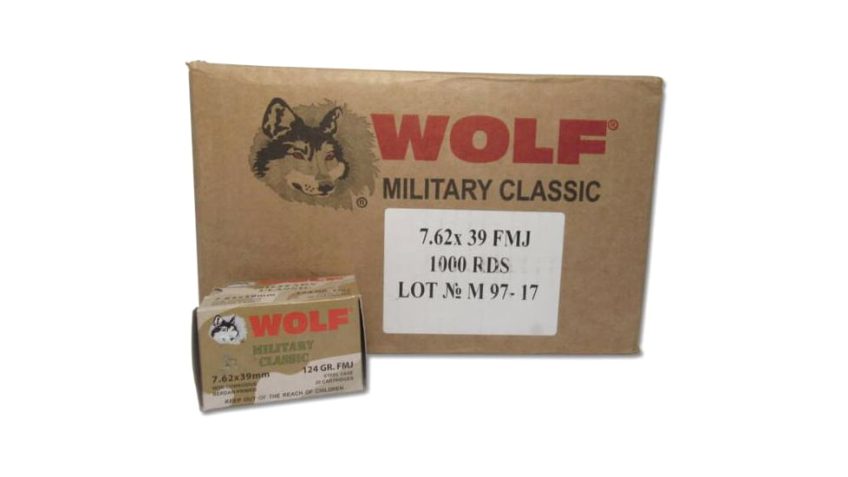 Wolf Ammo Military Classic Rifle Ammo 7.62×39 124 gr FMJ 2330 fps 20/ct, MC762BFMJ CASE