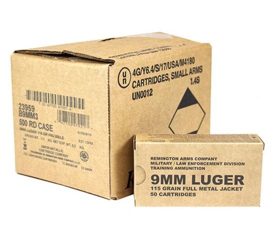 Remington Range 9 mm Luger 115 Grain Full Metal Jacket Centerfire Pistol Ammo, 500 Rounds, R23977