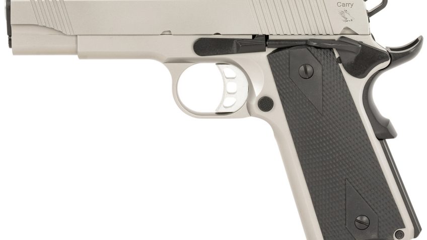 Tisas 1911 Carry, 45 ACP, 4.25" Black Barrel, Stainless Steel Satin Finish, 8rd