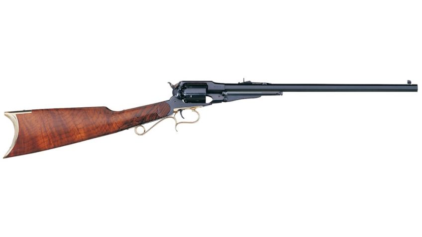 Uberti 1858 New Army Target Carbine .44 Cal 18″ Bbl Blue Steel Frame Brass T/G & Buttplate 6rd Black Powder Revolver 341200