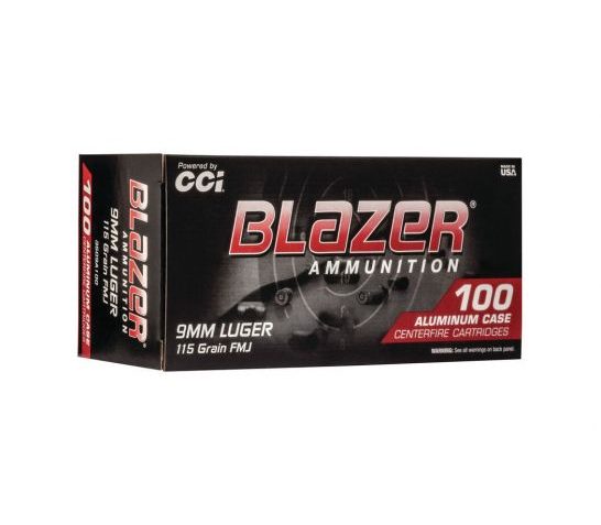 CCI Blazer Aluminum Handgun Ammunition 9mm Luger 115 GR FMJ 1145 fps 100/ct 3509A100