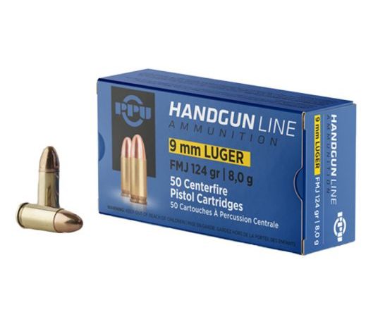 PPU PPH9F2 Handgun  9mm Luger 124 gr Full Metal Jacket (FMJ) 50 Bx/ 20 Cs