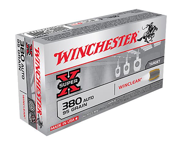 Winchester Super-X Target Brass Enclosed Base .380 Automatic Colt Pistol 95 Grain Handgun Ammo