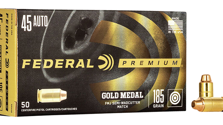 Federal Premium Gold Medal .45 ACP 185 Grain FMJ Semi-Wadcutter Handgun Ammo