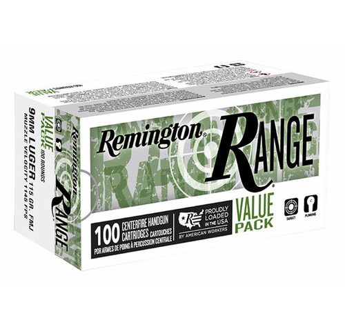 Remington Ammunition R23979 Remington Range 9Mm Luger 115 GR Full Metal Jacket (Fmj) 100 Per Box/ 5 CS