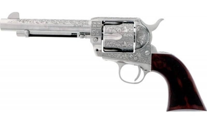 Cimarron Frontier 45 Long Colt, 5.5" Barrel, Nickel Cody Wild West Laser Engraved, 6rd