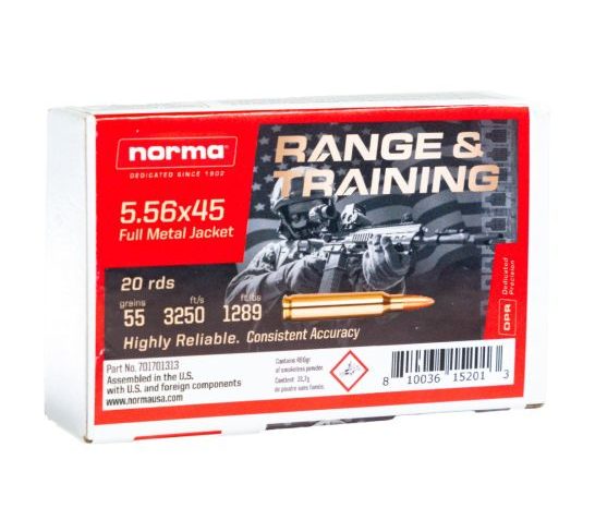 Norma Range & Training 5.56x45mm, 55gr, Full Metal Jacket, 20rd box