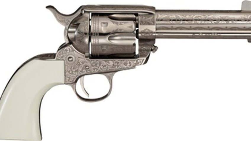 Cimarron Meldrum .45 Long Colt 4.75" 6rd Engraved Nickel/ivory