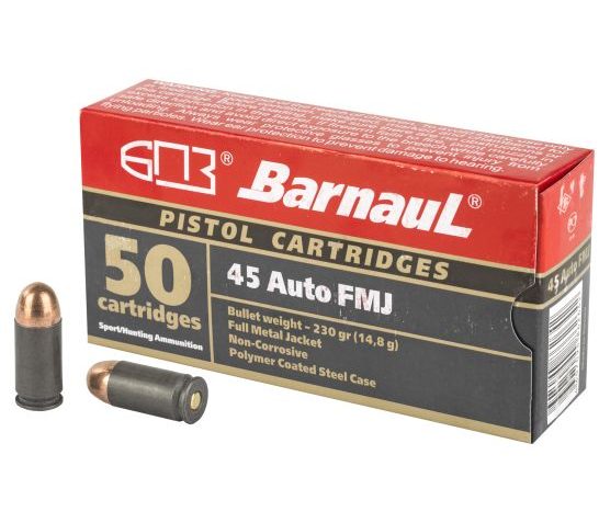 Barnaul Ammunition, 45 ACP, 230Gr, Full Metal Jacket, Steel Polycoated Case, 50 Round Box