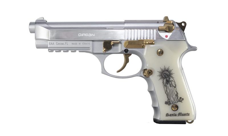 Girsan Regard Liberador 9mm 4.9" 18rd Polished Steel White Engraved Ivory Grips, Gold Accents