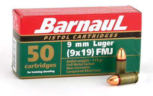 BARNAUL 9MM 115GR FMJ LACQUER STEEL CASE 50/box