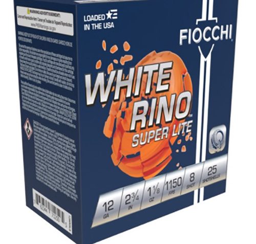 Fiocchi White Rino 12 GA, 2-3/4in. 1-1/8oz. #8 Shot – 250 Rounds [MPN: 12WRSL8]