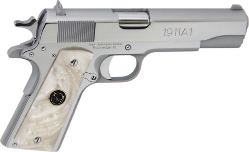 Iver Johnson 1911a1 .45acp 5" – Fs 8rd Chrome White Pearl Grip