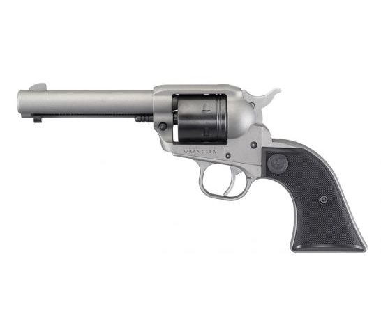 Ruger 2003 Wrangler 22 LR 6rd 4.62" Silver Cerkoate Aluminum Checkered Black Polymer Grip