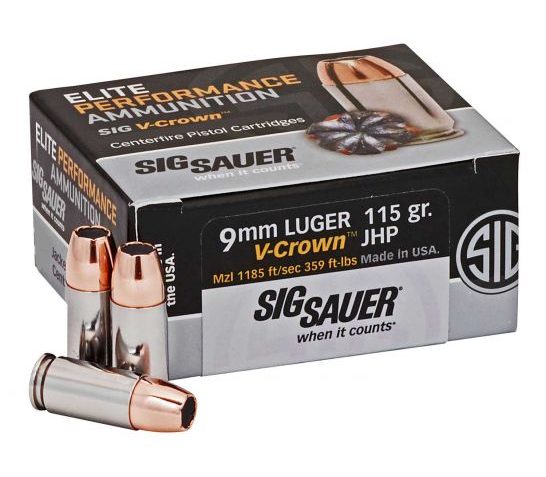 Sig Sauer Elite V-crown, Sig E9mma1-50     9mm     115 Jhp Vcrwn 50/box