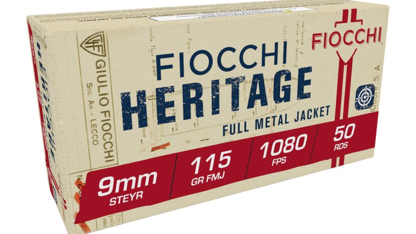 Fiocchi Heritage 9mm Steyr 115 Grain FMJ Brass Cased Pistol Ammo, 50 Rounds, 9SA