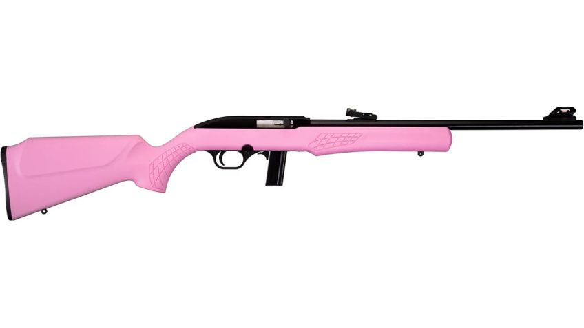 Rossi RS22L1811P RS22 Semi-Auto 22 LR 10+1 18″, Blued Barrel/Rec, Fixed Synthetic Pink Stock, Fiber Optic Sights