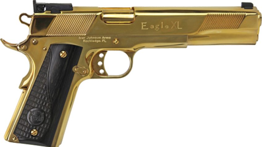 IVER JOHNSON EAGLE XL .45ACP 6″ 24K GOLD BLACK WOOD