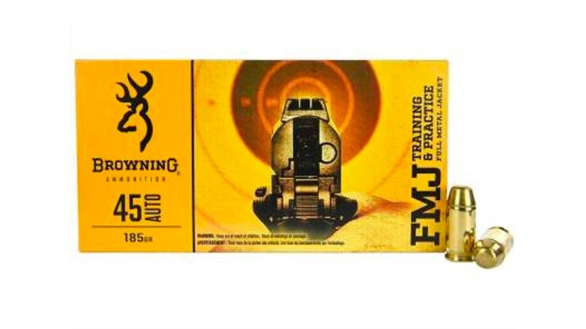 Browning 45 Auto Training & Practice B191800452 185 Grain FMJ Ammo – 50 round box – Dirty Bird Industries