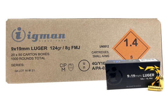 Igman 9x19mm 124 grain FMJ CASE1000 UPC: 3877002037061