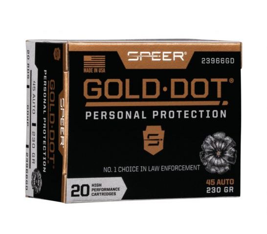 Speer Ammo 23966GD Gold Dot Personal Protection 45 ACP 230 gr Hollow Point (HP) 20 Bx – Dirty Bird Industries