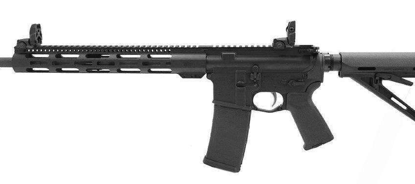 DPMS DR-15 16″ M4 5.56 NATO 13.5″ M-LOK HANDGUARD MOE RIFLE W/ MBUS SIGHTS, BLACK RIFLE