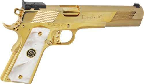 Iver Johnson Eagle Xl .45 Acp 6" 8rd 24k Gold White Pearl