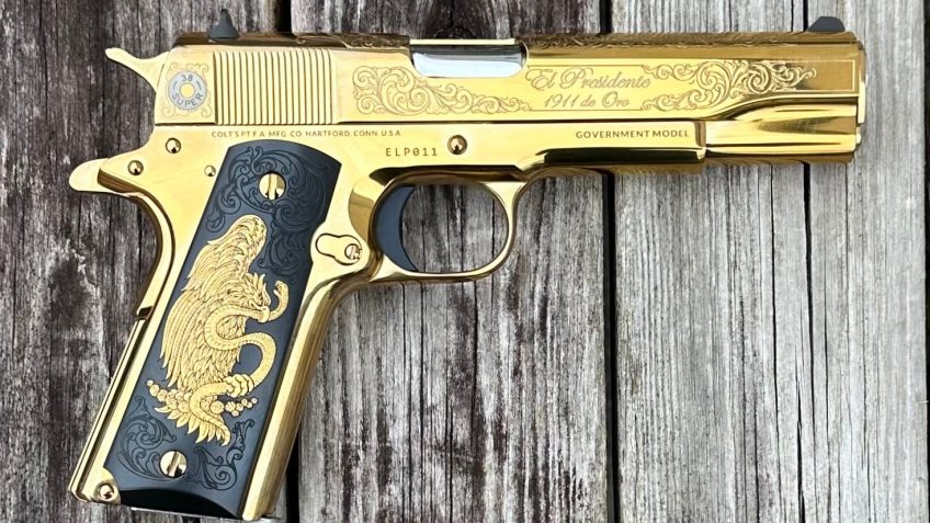 Colt 1911 El Presidente de Oro .38 Super – 5″ Barrel – 9 Rounds – High Polish Gold Titanium (Only 500 Made)