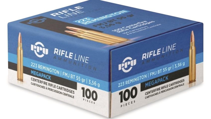 PPU PP223M MegaPack 223 Rem 55 gr Full Metal Jacket Boat Tail (FMJBT) Ammunition 100rd Box