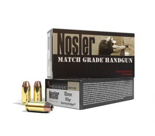 Nosler 51412 Match Grade  10mm Auto 180 gr Jacketed Hollow Point (JHP) 50 Bx/ 10 Cs