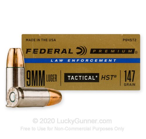 Federal Premium 9 mm Luger 147 Grain HST Jacketed Hollow Point Nickel Plated Brass Cased Centerfire Pistol Ammo, 50 Rounds, P9HST2