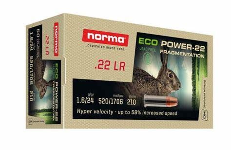 Norma .22 LR – 24 Gr – Lead Free – Fragmentation Hollow Point – Norma EcoPOWER Qty 500 – Dirty Bird Industries