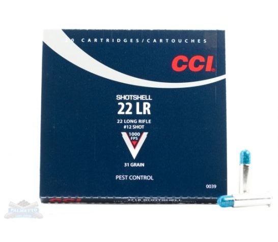 CCI 0039 Pest Control Shotshell 22 LR 31 gr #12 Shot 20 Bx/ 100 Cs