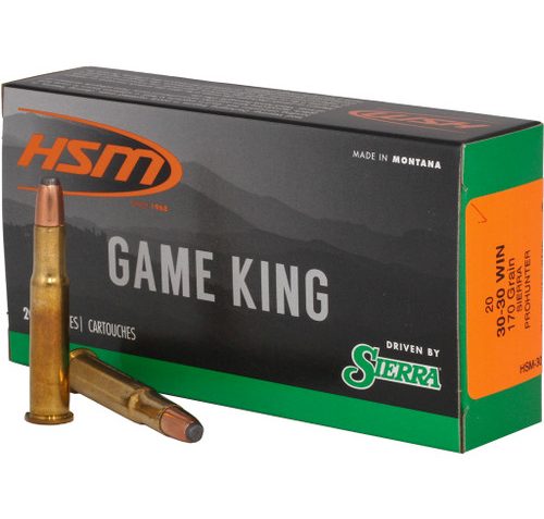 HSM Ammunition Game King .30-30 Winchester 170 Grain, Sierra Gameking, Brass Cased Rifle Ammo, 20 Rounds, HSM-30-30-8-N