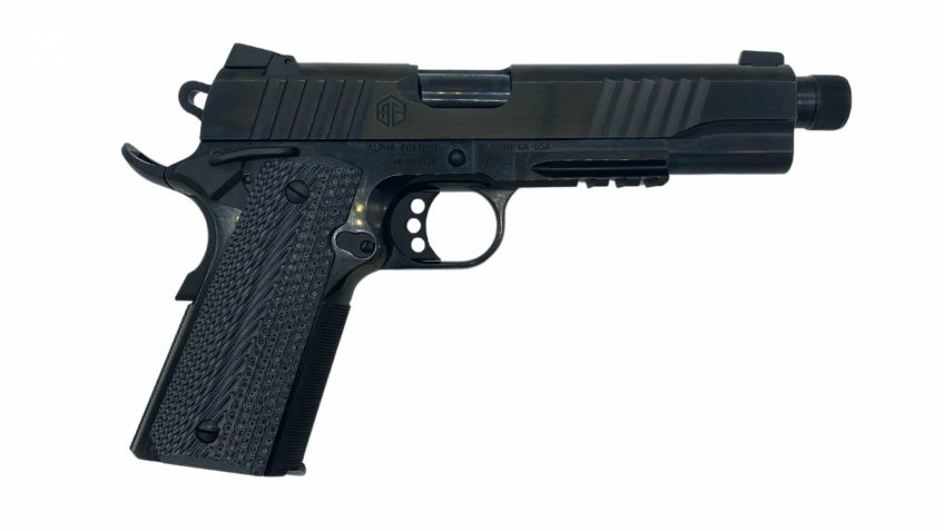 Alpha Foxtrot AF1911-E 10mm 5″ Novak Bull Ramped Threaded Barrel Polished DLC Black 8 Round Pistol