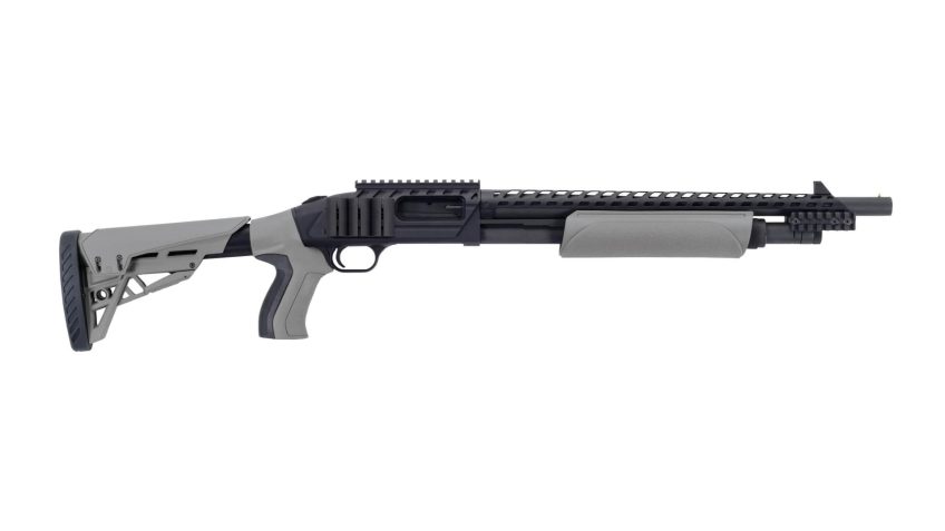 Mossberg 500 SCORPION 12/18.5 BL/GREY GREY FURNITURE|RAIL/HEATSHIELD – Dirty Bird Industries