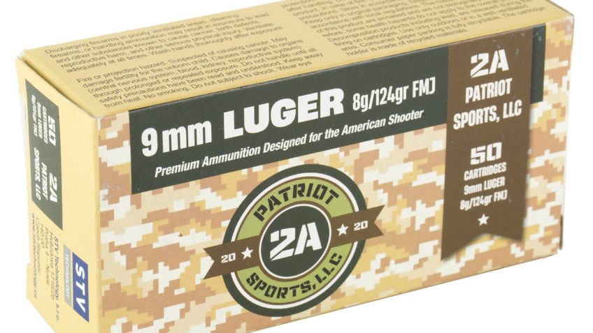 Patriot Sports Handgun Ammo Brass 9mm 124 Grain 50-Rounds FMJ