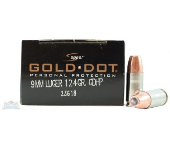 CCI Speer Gold Dot 9mm 124 Grain Hollow Point Ammo, 20 Round Box (23618)