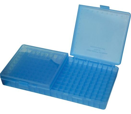 MTM 200 Round Flip-Top 9mm 380 ACP Clear Blue Ammo Box (P200-9-24)