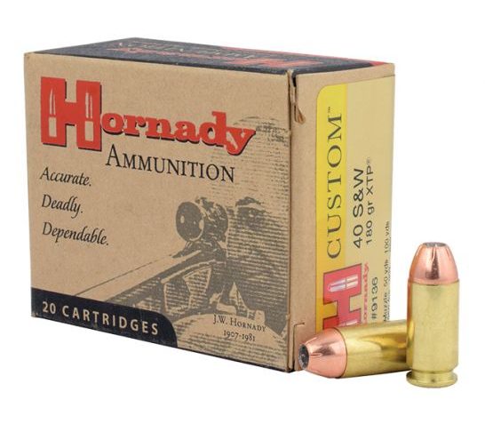 HORNADY Custom Pistol 40 S&W 180 Grain XTP Ammo, 20 Round Box (9136)