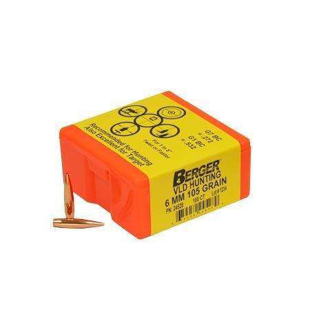 Berger Bullets VLD Hunting, .243 Diameter, 6MM/243 Winchester, 105 Grain, Boat Tail Hollow Point, 100 Count 24528