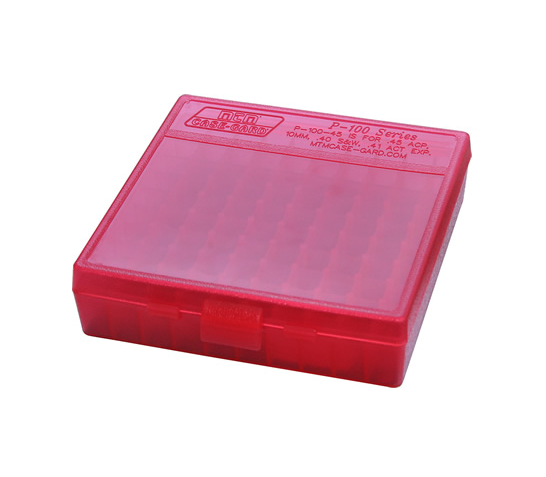 MTM Flip-Top 40 10mm 45 ACP 100 Round Clear Red Ammo Box (P-100-45-29)