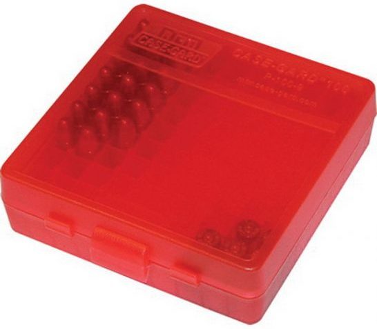 MTM Flip-Top 9mm 380 ACP 100 Round Clear Red Ammo Box (P-100-9-29)